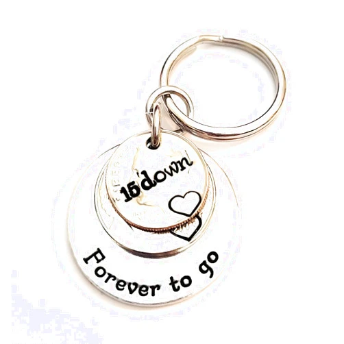 Tucker's Trinkets And Treasures 15 Down and Forever To Go, 15th Anniversary Year Coins Key Chain, 15th Wedding Anniversary, Personalized Options