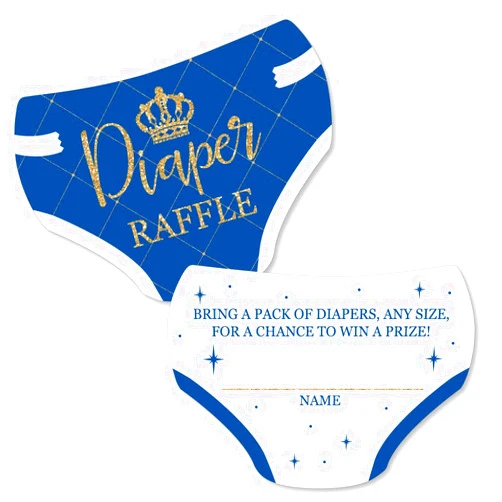 Big Dot of Happiness Royal Prince Charming - Diaper Shaped Raffle Ticket Inserts - Baby Shower Activities - Diaper Raffle Game - Set of 24