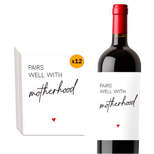 PKW 12 Pcs Funny New Mom Wine Label New Baby Gift Wine Bottle Stickers Pairs Well with Motherhood Wine Bottle Labels New Mom Mother's Day Gifts for Mother Mommy