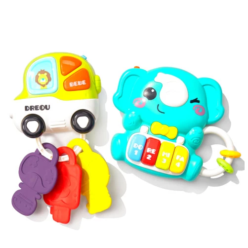 Evoceler 2 Pcs Light Up Baby Piano Toys with Teethers & 4 Music Modes - Interactive Educational Baby Musical Toys, Keyboard for Toddler 18+ Months, Sensory Learning Boy Girl Gift (Elephant Design)