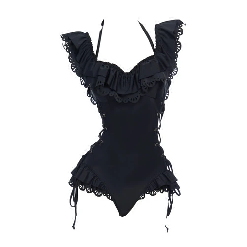 MEOWCOS.COM MEOWCOS Women One Piece Swimsuits Retro Victorian Style Swimsuit Gothic Halter Bathing Suit