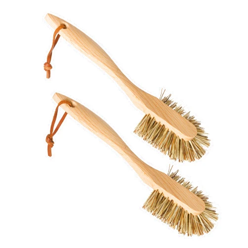 Redecker Curved Dish Brush, Natural Union Plant Fiber Bristles, Ergonomic Design with Oiled Beechwood Handle, 10-3/5 Inches, Set of 2, Made in Germany