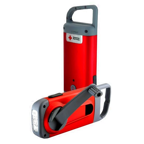Eton American Red Cross Crank-Powered Clipray Clip-On Flashlight & Smartphone Charger, Hand Crank, Cherry Red, Commitment to Preparedness