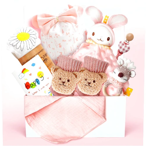 Strawberry Fairy 10 PCS Baby Gift Set for Girls, Newborn Essentials Stuff Baby Girl Gifts, Baby Girl Gift Basket, Gender Reveal Gifts Basket with Rattle Swaddle Blanket