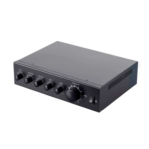 Monoprice Commercial Audio 3 Channel 60 Watt 100/70V Mixer Amp - Three Mic Inputs, Bass, Treble, and Volume Controls, Black