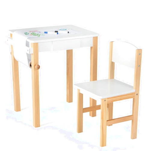 HONEY JOY Kids Table and Chair Set, Wooden Lift-Top Desk & Chair with Storage, Paper Roll Holder & Pen Slot, Activity Table Set for Craft Art, Children Furniture Set for Daycare (Light White)