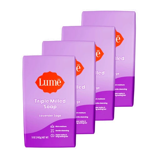 Lume Triple Milled Bar Soap - Rich Moisture & Gentle Cleansing - Paraben Free, Phthalate Free, Skin Safe - 5 ounce (Pack of 4) (Lavender Sage)
