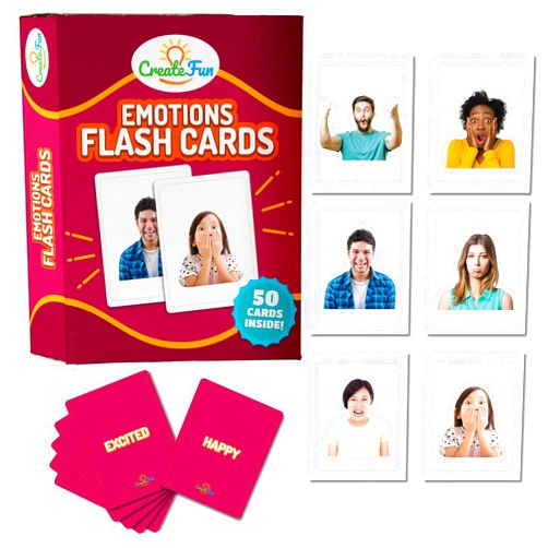 CreateFun Emotions Flash Cards Volume 1-50 Feeling Photo Cards for Kids and Adults - for Speech Therapy, ABA Therapy Materials, Occupational Therapy, ESL Teaching Materials, Autism Learning Materials and More