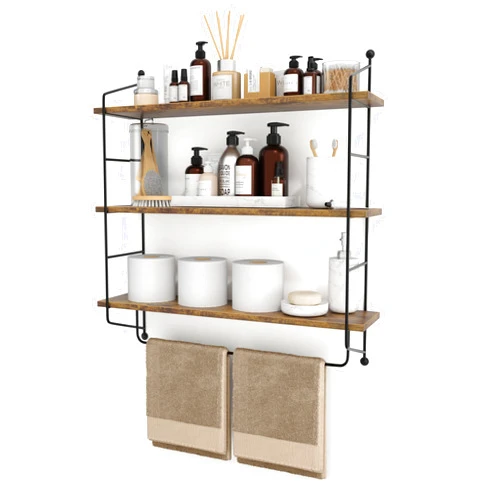 Sorbus 3-Tier Floating Bathroom Shelves for Wall - Wood Wall Storage for Towels, Over The Toilet Storage Cabinet, Gaming Floating Shelves, Bathroom Accessories, and Home Decor (Brown)