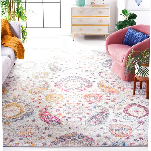 SAFAVIEH Madison Collection Area Rug - 8' x 10', Grey & Gold, Boho Chic Glam Paisley Design, Non-Shedding & Easy Care, Ideal for High Traffic Areas in Living Room, Bedroom (MAD600F)