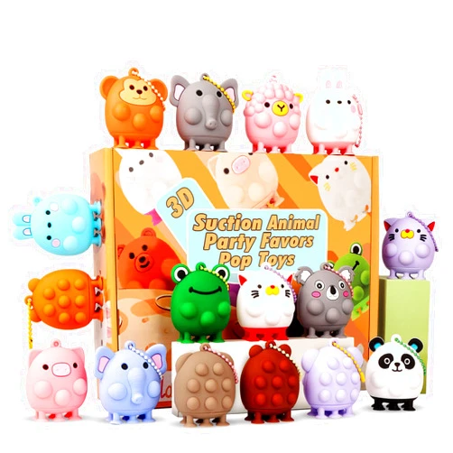 ChildFun 12 PCS Party Favors for Kids,3D Animal Pop Toys,Goodie Bags Stuffers for Kids,Pinata Stuffers Carnival Prizes,Fidget Toys Bulk,Prize Treasure Box Toys for Classroom,Suction Toys for Toddlers