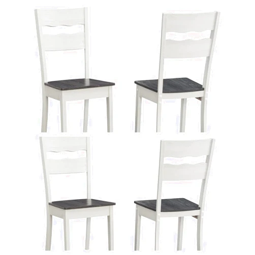 GTU Furniture Set of 4 Two-Tone Classic Wood Armless Kitchen Ladder Back White Dining Chairs with Gray Seat
