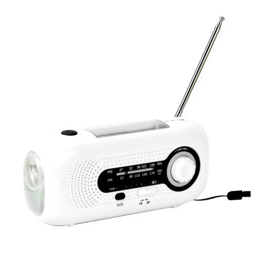 HomeFong Solar Radio Recargable FM AM Outdoor, USB Charging,LED Flashlight,White
