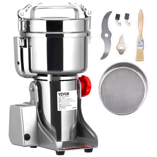 VEVOR 2500g Electric Grain Mill Grinder, High Speed 3750W Commercial Spice Grinders, Stainless Steel Pulverizer Powder Machine, for Dry Grains Spices Cereals Coffee Corn Pepper, Swing Type