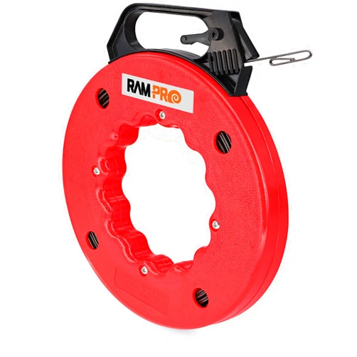 RamPro Fish Tape Wire Puller 50ft - Easy to use Cable Puller Tool with Double Loop Tip - Flexible Wire Fishing Tools for Walls and Electrical Conduit - 1/8 Steel Fish Tape Durable Housing - RamPro