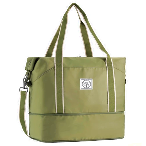 WALNEW Travel Duffel Bag, Weekender Overnight Carry On Bag for Women Men, Foldable Waterproof Gym Luggage Duffle Bag with Metal Buckle Detachable Shoulder Strap and Wet Compartment (Army Green)