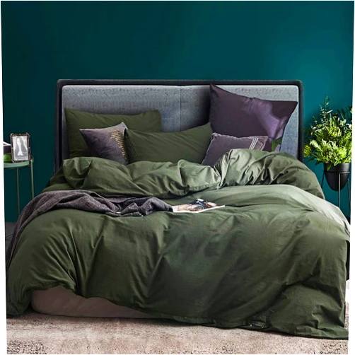 ECOCOTT 3 Pieces Duvet Cover Queen 100% Washed Cotton 1 Duvet Cover with Zipper and 2 Pillowcases, Ultra Soft and Easy Care Breathable Cozy Simple Style Bedding Set (Avocado Green)