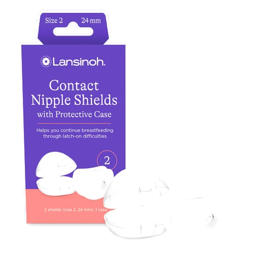 Lansinoh Contact Nipple Shields for Breastfeeding, 2 Nipple Shields (24mm) and Case
