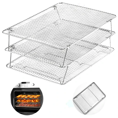 HIWARE Stainless Steel Stackable Cooling Rack for Baking, 3 Tier 12”x 16.5”,Oven & Dishwasher Salf and Fit Half Sheet,Wire Cooling Racks for Cookie, Pizza, Cake