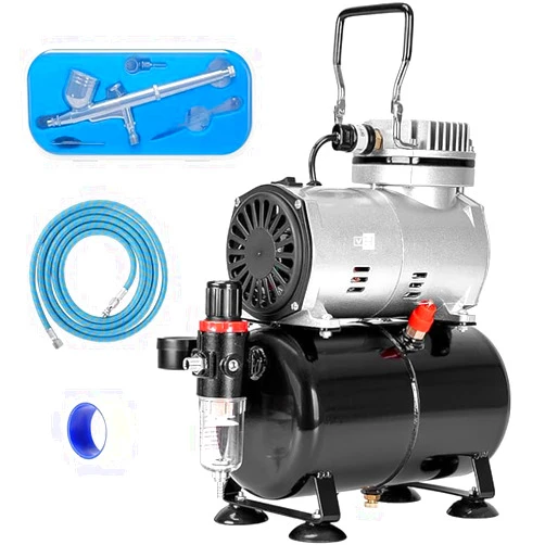 VIVOHOME Airbrush Kit with 1/5 HP Professional Air Compressor with 3L Tank, Quiet Air Brush Paint System Set with 0.3mm Dual Action Airbrush Gun and Tape, Gravity Feed