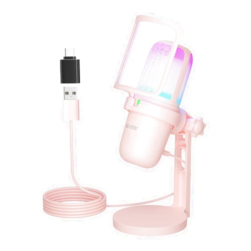 Ko-Star USB Microphone Gaming for PC Pink，Mini Computer Gaming Mic for PS4/ PS5/ Mac,Streaming Microphone for PC Gaming,Condenser Mic with RGB Streaming,PopFilter,Shock Mount for Recording,Podcasting