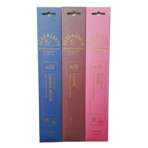 Nippon Kodo Herb & Earth Bamboo Incense Combo Set (Cedar, Rose, Sandalwood) 20 Sticks Each Scent