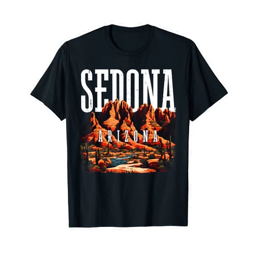 Sedona Arizona Retro Vintage Arizona Mountain Sedona Desert Sunset Cactus T-Shirt