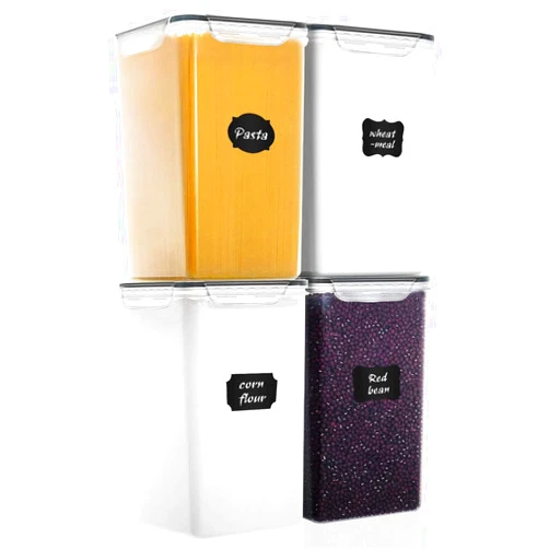 M MCIRCO Extra Large 7qt / 6.5L/220oz Tall Food Storage Containers, WIDE & DEEP, 4-Piece Plastic Airtight Kitchen Pantry Storage Containers for Flour, Sugar, with 4 Measuring Cups,20 Labels
