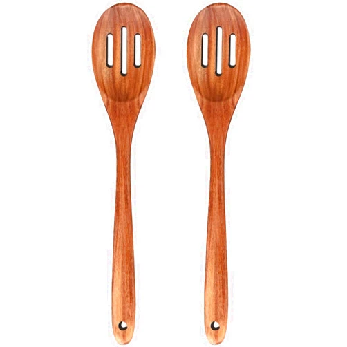 Linwnil 2-Piece 12 inch Large Wooden Spoon Set Slotted Spoon with Hole,Cooking Spoons Acacia Wood Kitchen Spatula for Mixing Spoons Stirring Serving Spoon ﻿