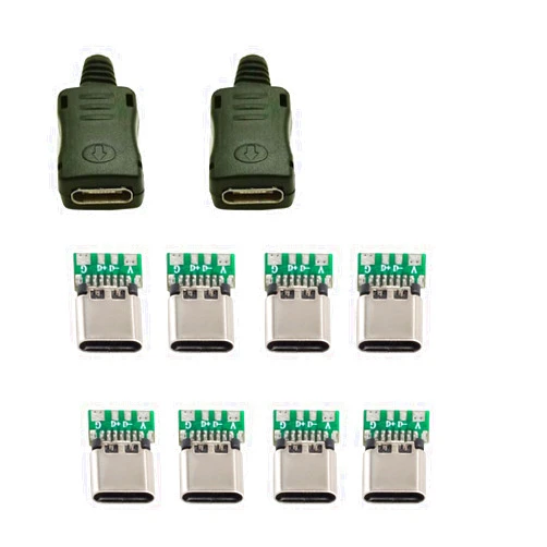 cablecc 10set DIY 4pin USB 2.0 Type C Female Socket Connector SMT Type with PC Board & Housing & 3.0mm SR