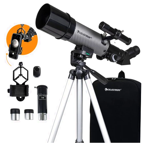 Celestron – 60mm Travel Scope DX – Ideal Portable Refractor Telescope for Beginners – Fully Coated Glass Optics – Bonus Astronomy Software Package – Includes Smartphone Adapter for Digiscoping