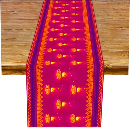 Sunwer Linen 13x72'' Diwali Table Runner Indian Festival of Lights Decoration for Kitchen Dinning Room Decor
