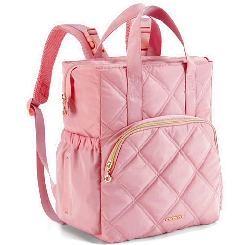 mommore Quilted Diaper Bag Backpack, Small Baby Bags, Lightweight Mini Diaper Backpack for Travel, with Insulated Pockets, Changing Pad (Pink)