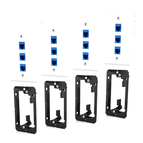 ANONION 4 Pack Ethernet Wall Plate 3-Port Cat6 Keystone Jack RJ45 Outlet Female to Female with Low Voltage Mounting Bracket, White
