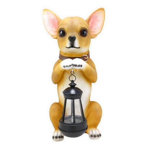 Ebros Gift Deer Head Begging Chihuahua Dog On Two Legs Decorative Statue with Solar LED Light Lantern Lamp 14