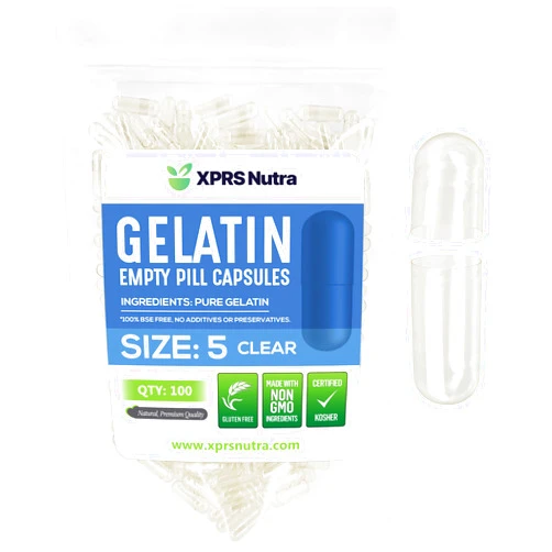XPRS Nutra Size 5 Empty Capsules - 100 Count Clear Very Small Empty Gelatin Capsules for DIY Capsule Filling - Fillable Pill Gel Caps