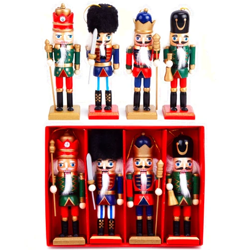 AMOR PRESENT 4PCS Christmas Nutcracker Ornaments Set, Wooden Nutcracker Soldier Hanging Decorations Nutcracker Ornament Set for Christmas Tree Gift Shelf Table Decoration（5.5 Inch）