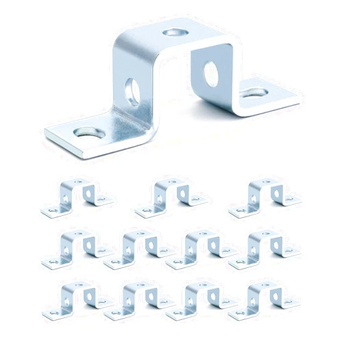 QWORK Steel Electrogalvanized U-Shaped Strut Connector Brackets - 5 Hole Design, 12 Pack - Ideal for Fastening and Mounting in 1-5/8