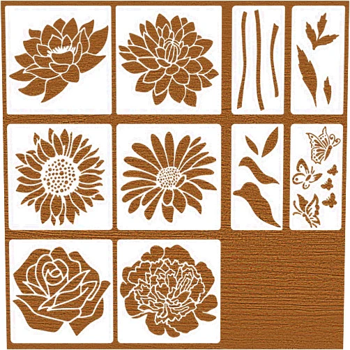 XQIGI Large Flower Stencils 10 Pieces for Painting on Giant Walls, Reusable Stencil Templates, Large Rose Daisy Sunflower Peony Stencils for Paint on Garden Wood Fence Furniture