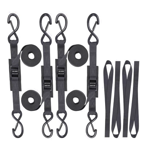 Masterwise Tie Down Straps with Hooks, 8 feet 1200lbs Break Strength Cam Buckle Tiedown Set with Integrated Soft Loops for Motorcycle, Kayak, Car, Truck, Dirt Bike (Black, 8ftx4)