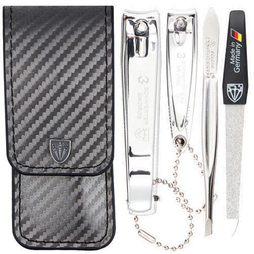 3 Swords Germany - Brand Quality 4 Piece Manicure Pedicure Grooming kit Set Tweezers File Clipper Fashion Leather case in Gift Box, Made by 3 Swords