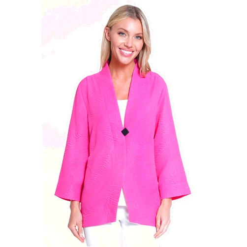 Ali Miles Women's Textured Woven One Button Front Jacket Hi-Low Hem Side Seam Pockets