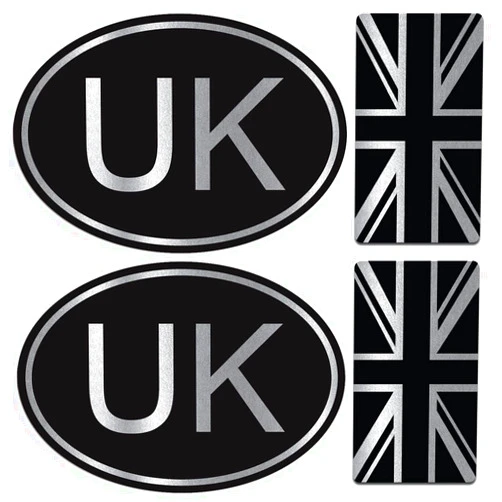 BiomarLabs Biomar Labs Set (4pcs) Vinyl Decal Stickers UK United Kingdom Silver Flag Union Jack National Great Britain England for Bumper Window Car Motorcycle Laptop Helmet Van Bike D 10