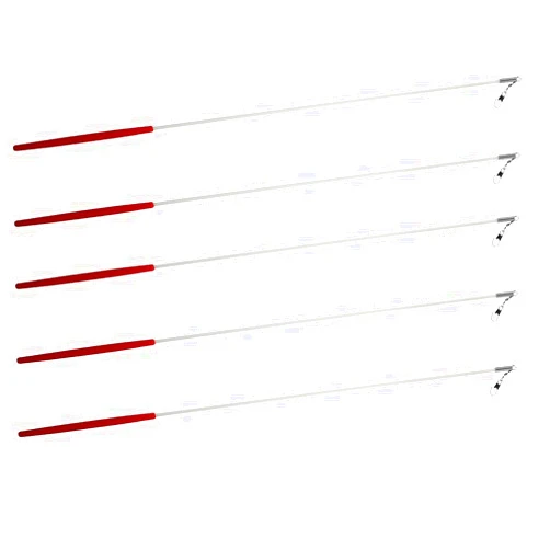 Kats'N Us Pack of 5 Gymnastic Baton Ribbon Sticks 19 Inch White Wand - No Ribbons Included, Durable Fiberglass with Red Vinyl Handle for Safe Grip Rhythmic Routines