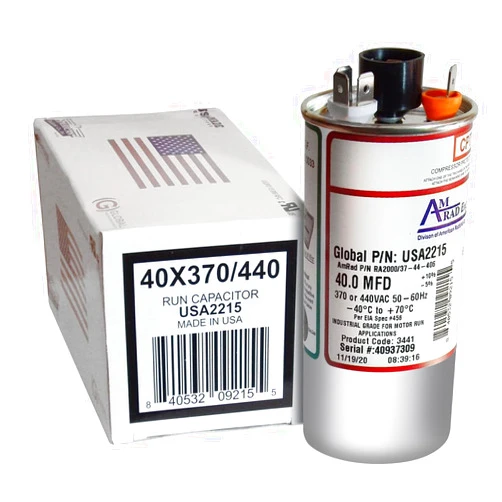 AMRAD ENGINEERING USA2215 Series Round USA-Made Motor Run Capacitor, 40 Mfd, 370/440 Vac-132330