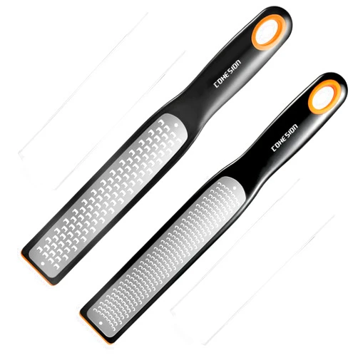 Cohesion Etched Zester & Grater Set of 2 - Kitchen Zester Tool for Lemon, Cheese, Garlic, Ginger, Nutmeg, Chocolate, Fruits, Vegetables - Sharp Premium Stainless Steel Blade with Protective Cover