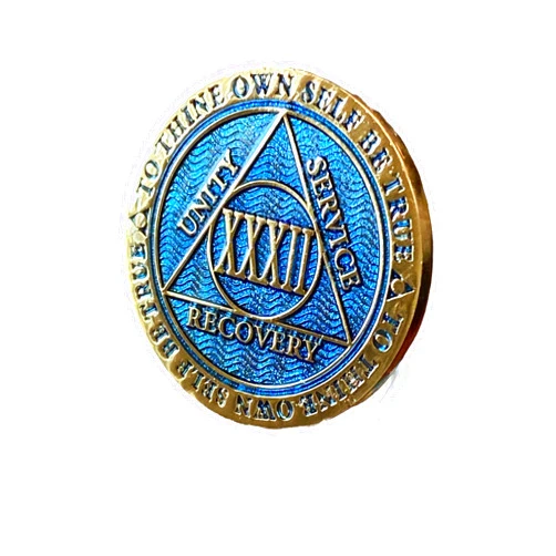 RecoveryChip 32 Year AA Medallion Dusty Blue Color Gold Plated Chip XXXII