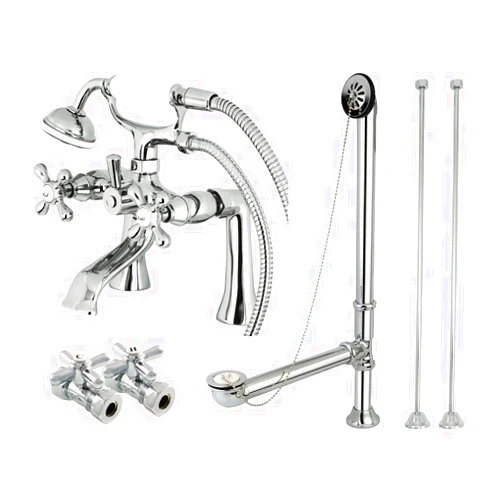 Kingston Brass CCK268C Vintage Deck Mount Clawfoot Tub Faucet Package with Supply Line, Hand Shower and Tub Drain, Polished Chrome