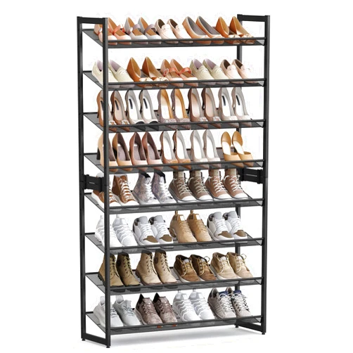 SONGMICS Shoe Rack, 8-Tier Shoe Organizer, Metal Shoe Storage for Garage, Entryway, Set of 2, 4-Tier Stackable Shoe Shelf, with Adjustable Flat or Angled Shelves, 32-40 Pairs, Black ULMR08B