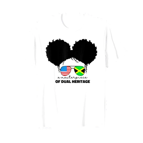 Kids Girls American And Jamaican Designs Co. Kids Girls Half American And Jamaican America Jamaica Flag T-Shirt